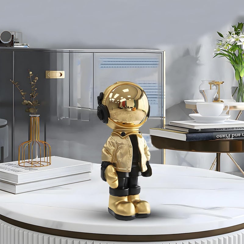 Dosker Small Astronaut Statues Mini Spaceman Sculpture Polyresin Arts Gifts Gold Figurine Ornament Room Decor for Men,Home and Desktop Accessories Tabletop Decoration, Living Room, Office, Bookshelf - Image 3